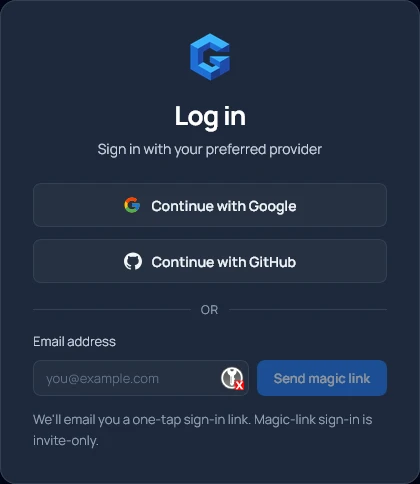 GoodMem Cloud sign-in: continue with Google or GitHub, or request a magic link